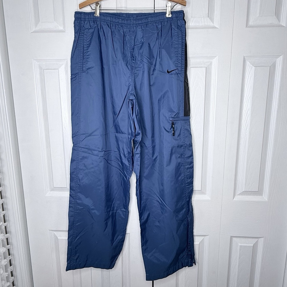 VINTAGE Y2K Nike Track‎ Pants Mens Blue Windbreaker Zip Up Leg Pocket Large
